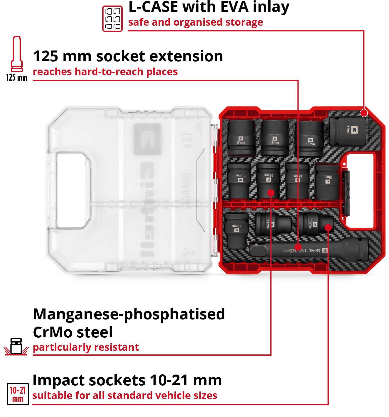 Einhell 12pc 1/2" Impact Socket Set