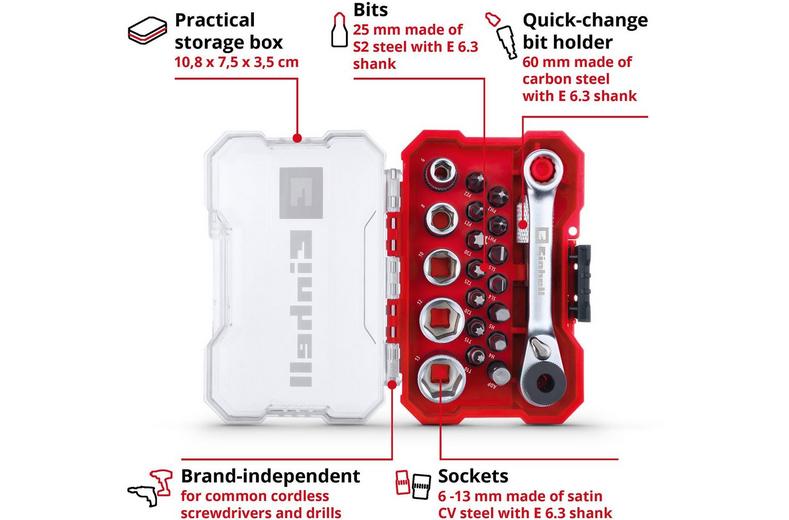 Einhell 21pc Screwdriver Bit/Rachet Set Einhell 21pc Screwdriver Bit/Rachet Set
