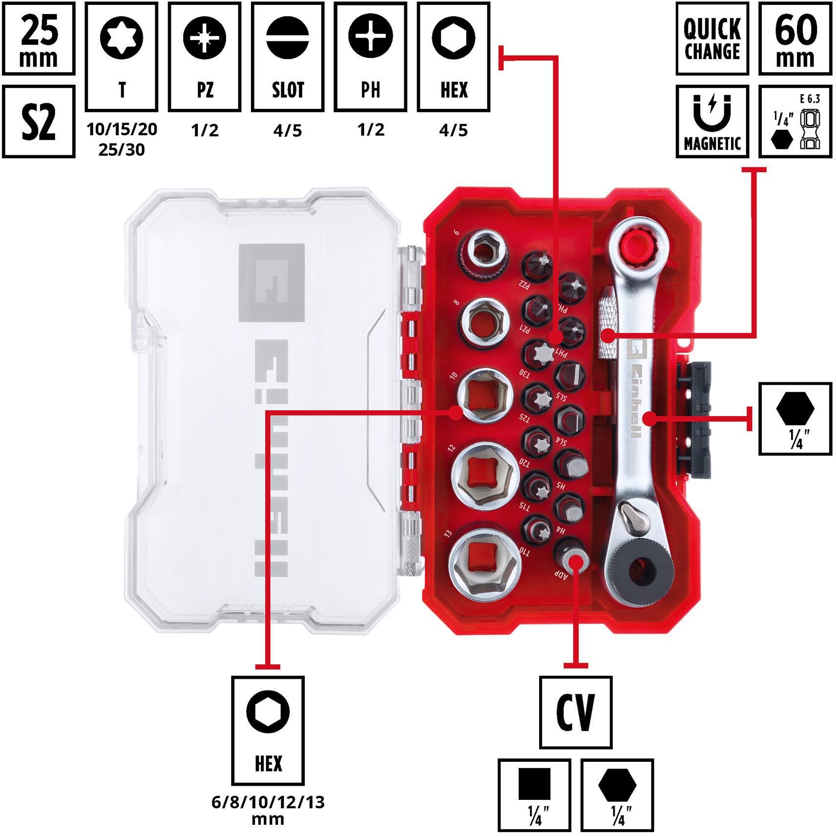 Einhell 21pc Screwdriver Bit/Rachet Set