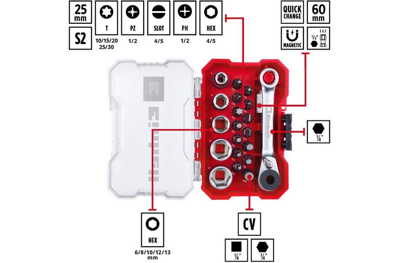 Einhell 21pc Screwdriver Bit/Rachet Set Einhell 21pc Screwdriver Bit/Rachet Set
