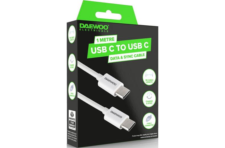 DAEWOO 1 METRE USB-C TO USB-C CABLE 1A DAEWOO 1 METRE USB-C TO USB-C CABLE 1A