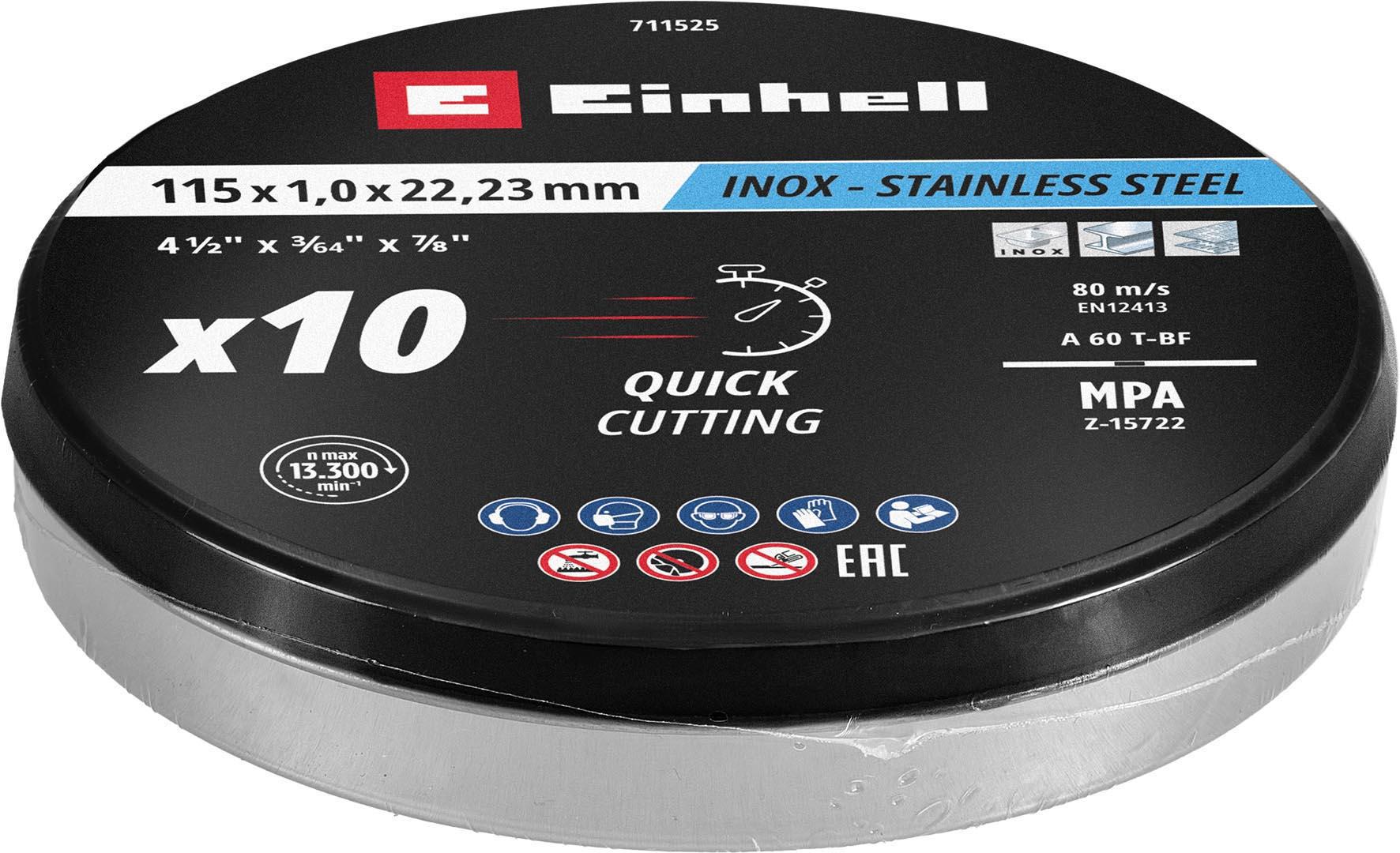 Einhell 10pc 115mm Angle Grinder Disc with Tin