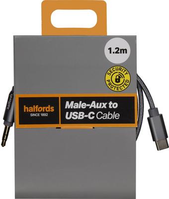 Halfords Aux to USB C 1.2m Charcoal