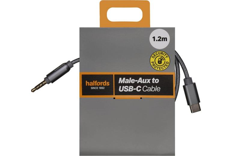 Halfords Aux to USB C 1.2m Charcoal Halfords Aux to USB C 1.2m Charcoal