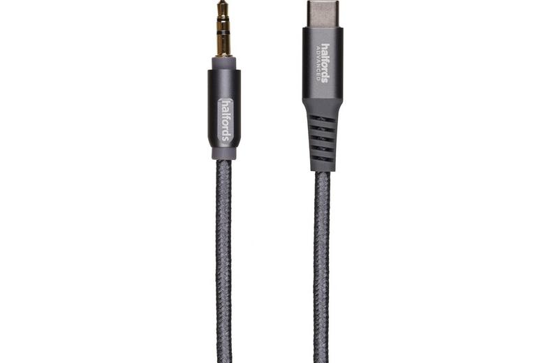Halfords Aux to USB C 1.2m Charcoal Halfords Aux to USB C 1.2m Charcoal
