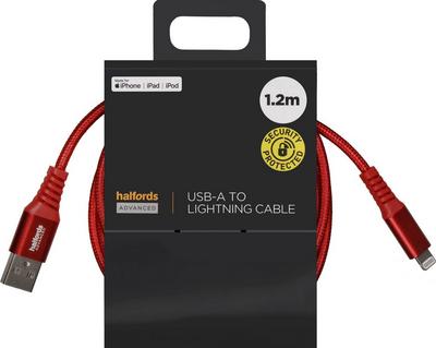 Halfords USB-A to Lightning 1.2m Red Halfords USB-A to Lightning 1.2m Red