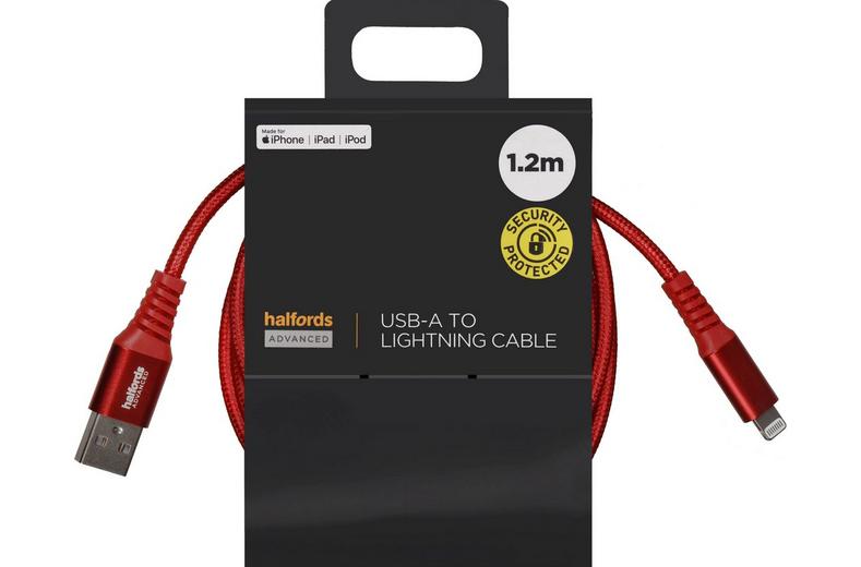 Halfords USB-A to Lightning 1.2m Red Halfords USB-A to Lightning 1.2m Red