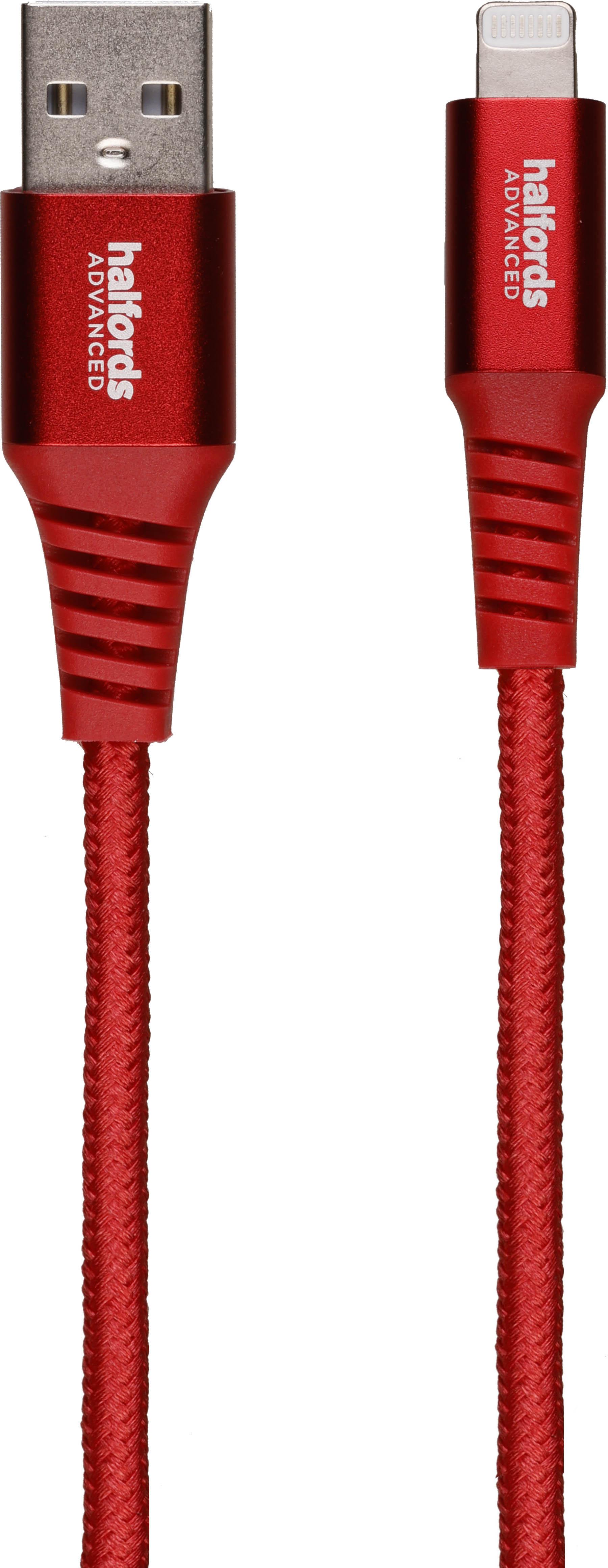Halfords USB-A to Lightning 1.2m Red