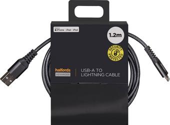 Halfords  USB-A to Lightning 1.2m Charcoal