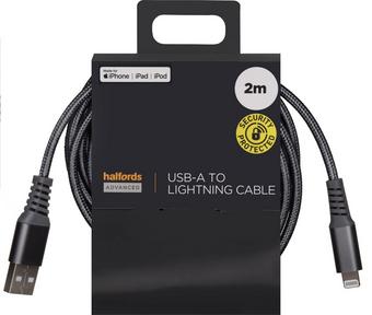 Halfords USB-A to Lightning 2m Charcoal