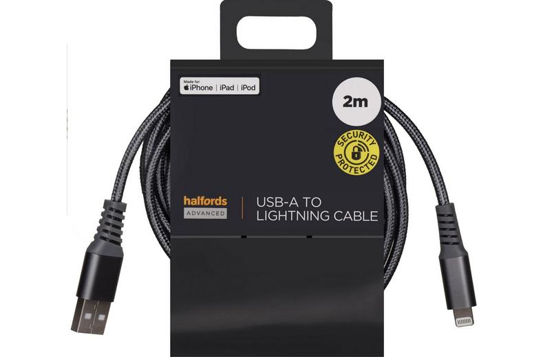 Halfords USB-A to Lightning 2m Charcoal Halfords USB-A to Lightning 2m Charcoal