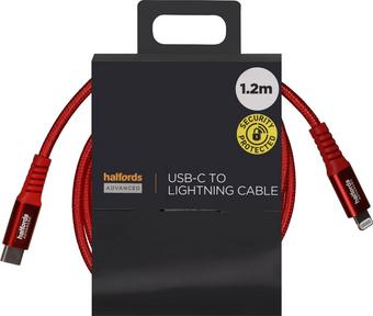 Halfords USB-C to Lightning 1.2m Red
