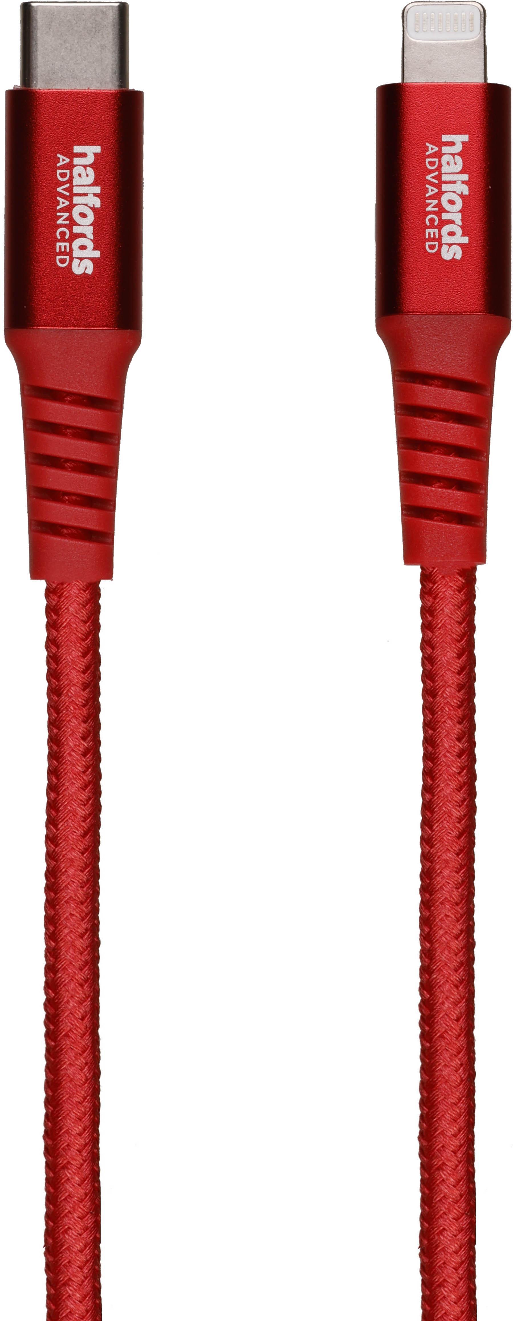 Halfords USB-C to Lightning 1.2m Red