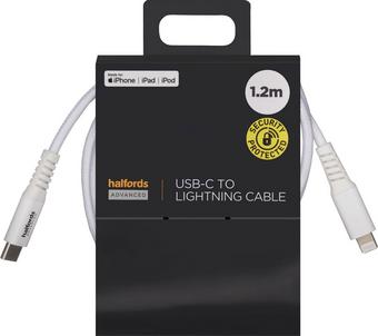 Halfords USB-C to Lightning 1.2m White
