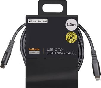 Halfords USB-C to Lightning 1.2m Charcoal