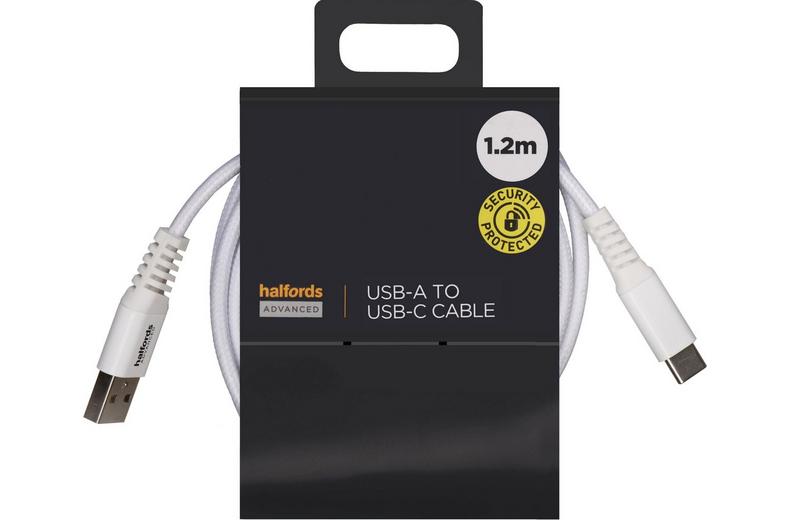 Halfords USB-A to USB-C 1.2m White Halfords USB-A to USB-C 1.2m White