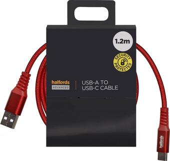 Halfords USB-A to USB-C 1.2m Red