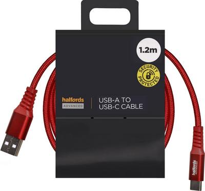 Halfords USB-A to USB-C 1.2m Red Halfords USB-A to USB-C 1.2m Red