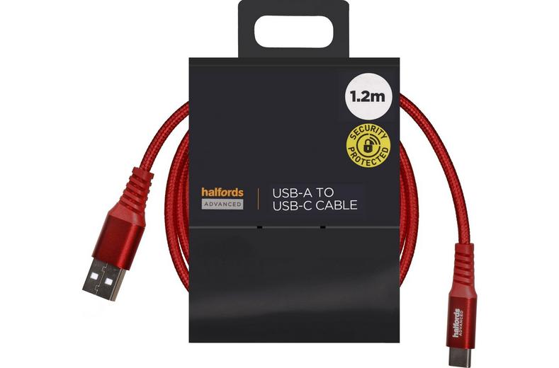 Halfords USB-A to USB-C 1.2m Red Halfords USB-A to USB-C 1.2m Red