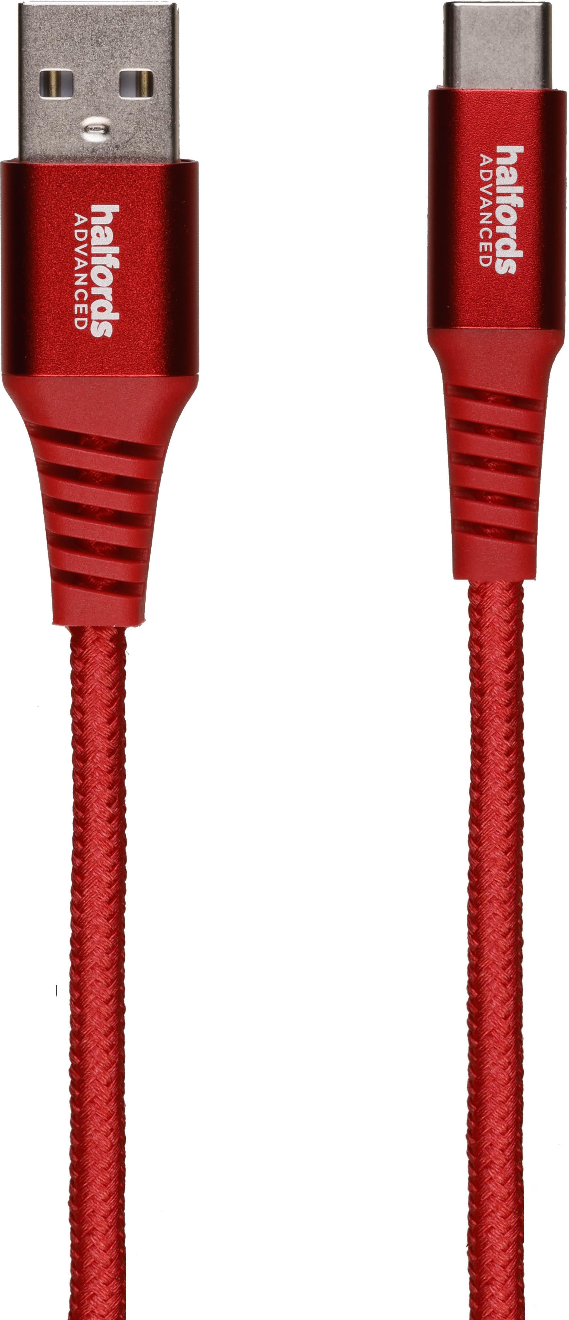 Halfords USB-A to USB-C 1.2m Red