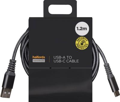 Halfords USB-A to USB-C Cable 1.2m Charcoal Halfords USB-A to USB-C Cable 1.2m Charcoal