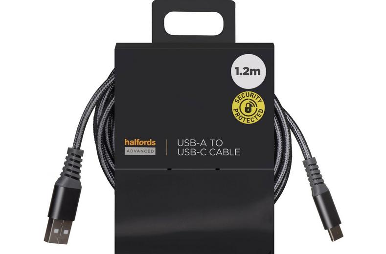 Halfords USB-A to USB-C Cable 1.2m Charcoal Halfords USB-A to USB-C Cable 1.2m Charcoal