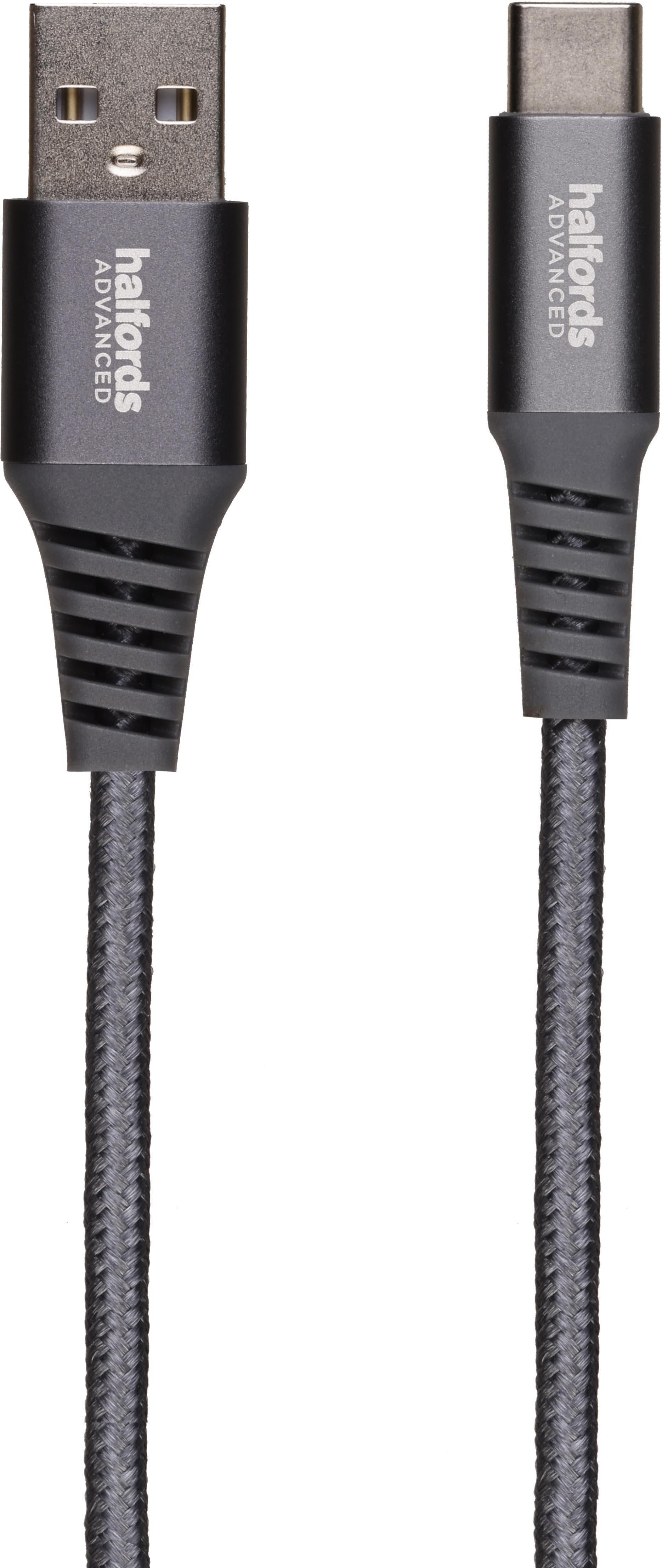 Halfords USB-A to USB-C Cable 2m Charcoal