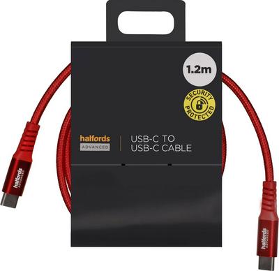 Halfords USB-C to USB-C Cable 1.2m Red Halfords USB-C to USB-C Cable 1.2m Red