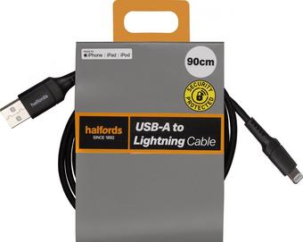 Halfords USB A-Lightning Cable 1.2m Black