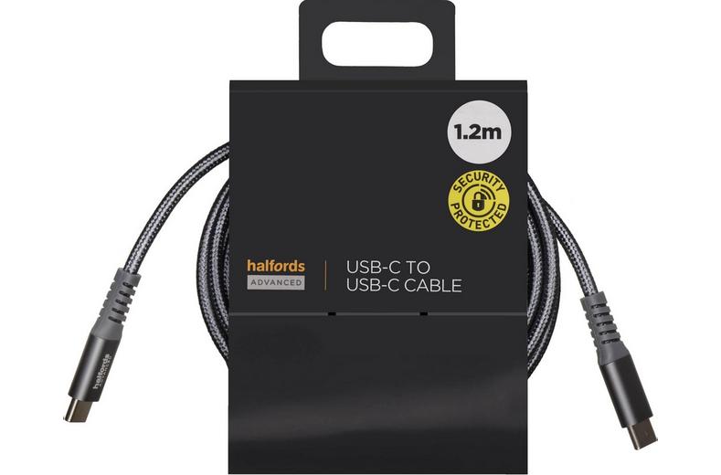 Halfords USB-C to USB-C Cable 1.2m Charcoal Halfords USB-C to USB-C Cable 1.2m Charcoal