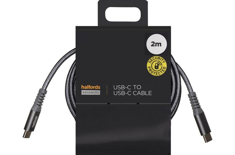 Halfords USB-C to USB-C Cable 2m Charcoal Halfords USB-C to USB-C Cable 2m Charcoal