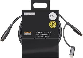 Halfords USB-C-USB-C&Lightning 1.2m Charcoal