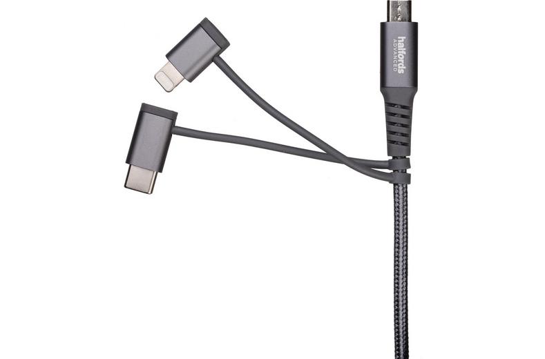 Halfords USB-A to USB-C & Lightning Cable 1.2m Charcoal Halfords USB-A to USB-C & Lightning Cable 1.2m Charcoal