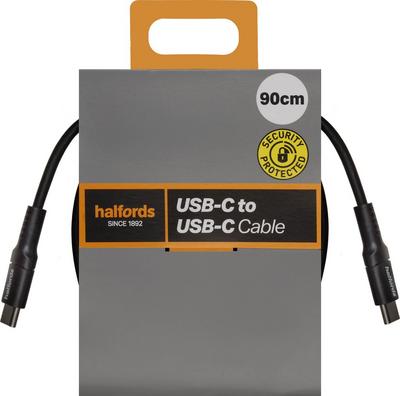 Halfords USB-C to USB-C Cable 90cm Black Halfords USB-C to USB-C Cable 90cm Black