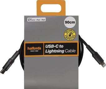 Halfords USB-C to Lightning Cable 90cm Black