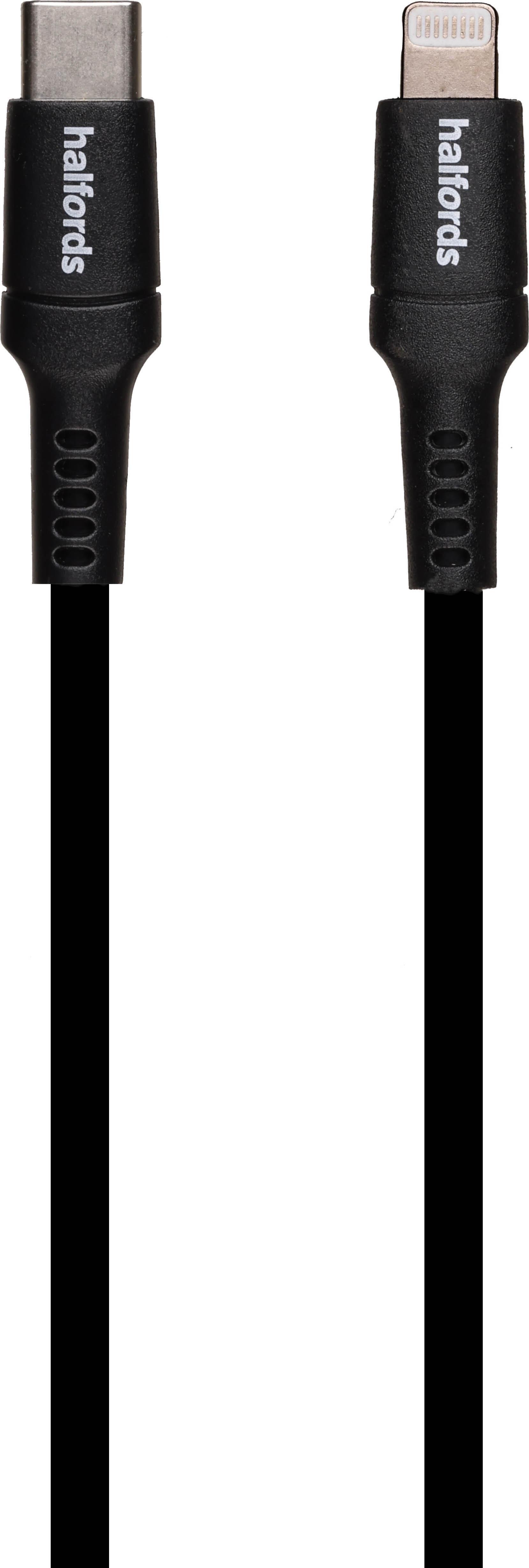 Halfords USB-C to Lightning Cable 90cm Black
