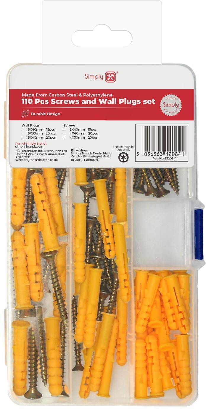 110 Pcs Screws and Wall Plugs Set