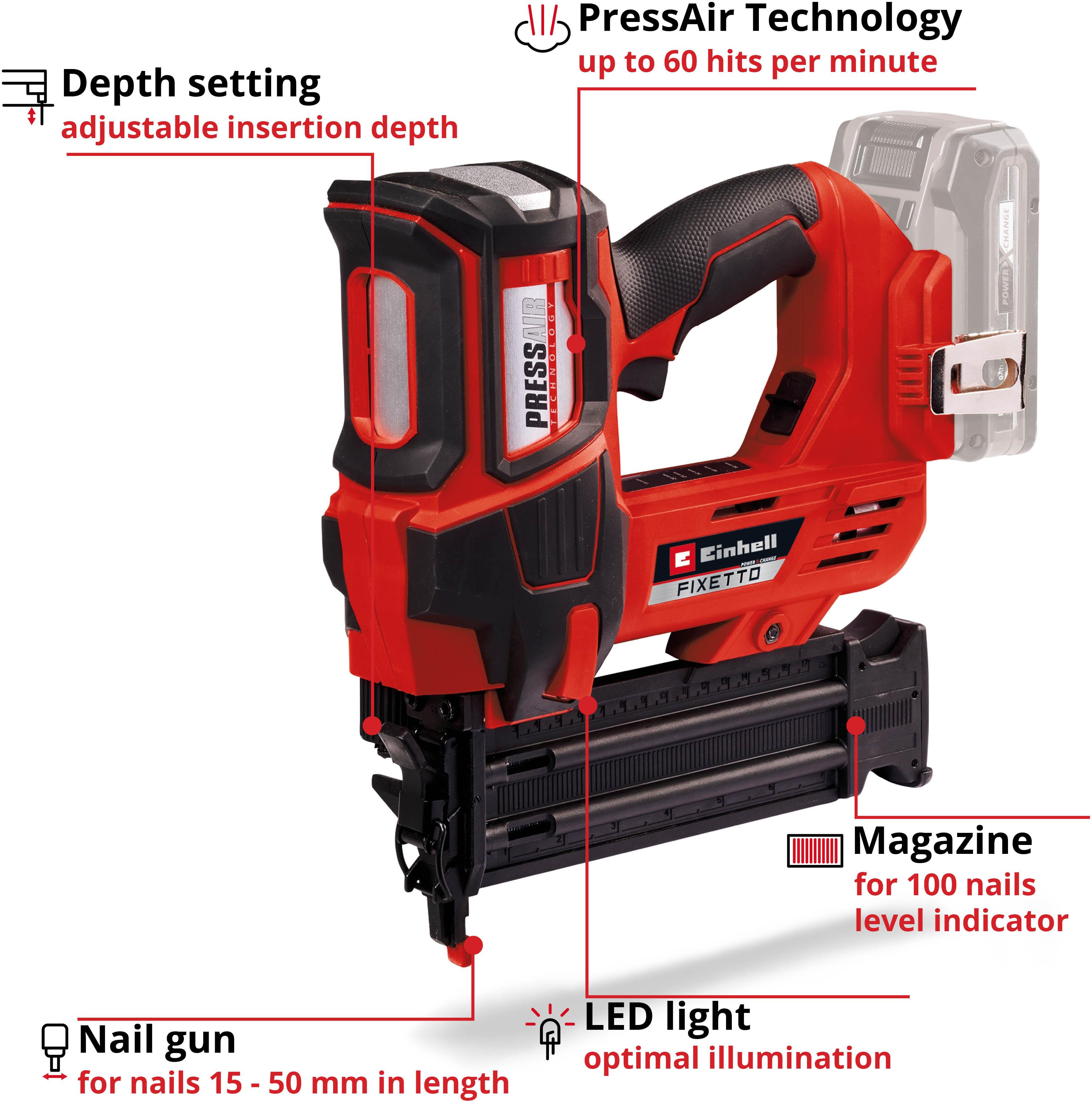 Einhell Pro FIXETTO 50mm 18V Nailer