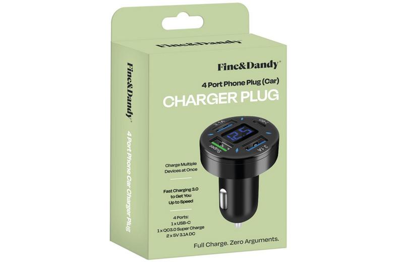 Fine & Dandy 4-Port Phone Charger Plug (Car) Fine & Dandy 4-Port Phone Charger Plug (Car)