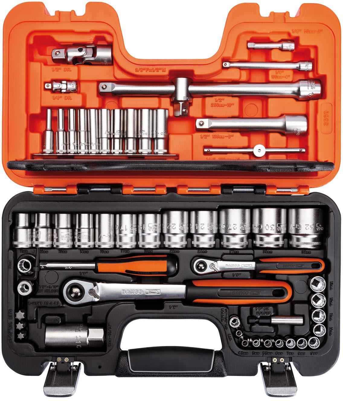 BAHCO S560 SOCKET SET 56PC 1/4IN & 1/2SQDR