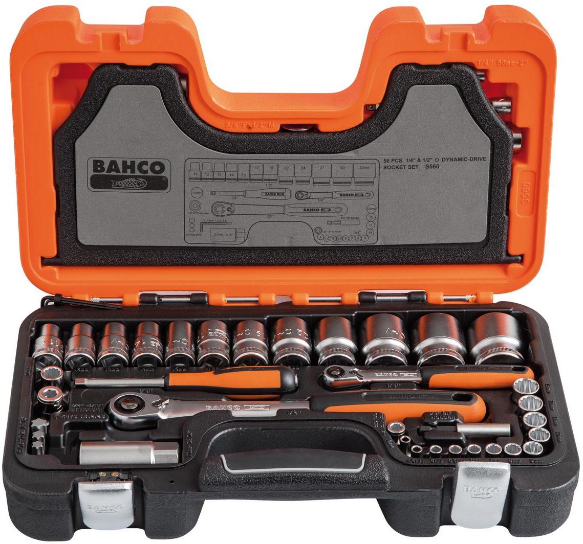 BAHCO S560 SOCKET SET 56PC 1/4IN & 1/2SQDR