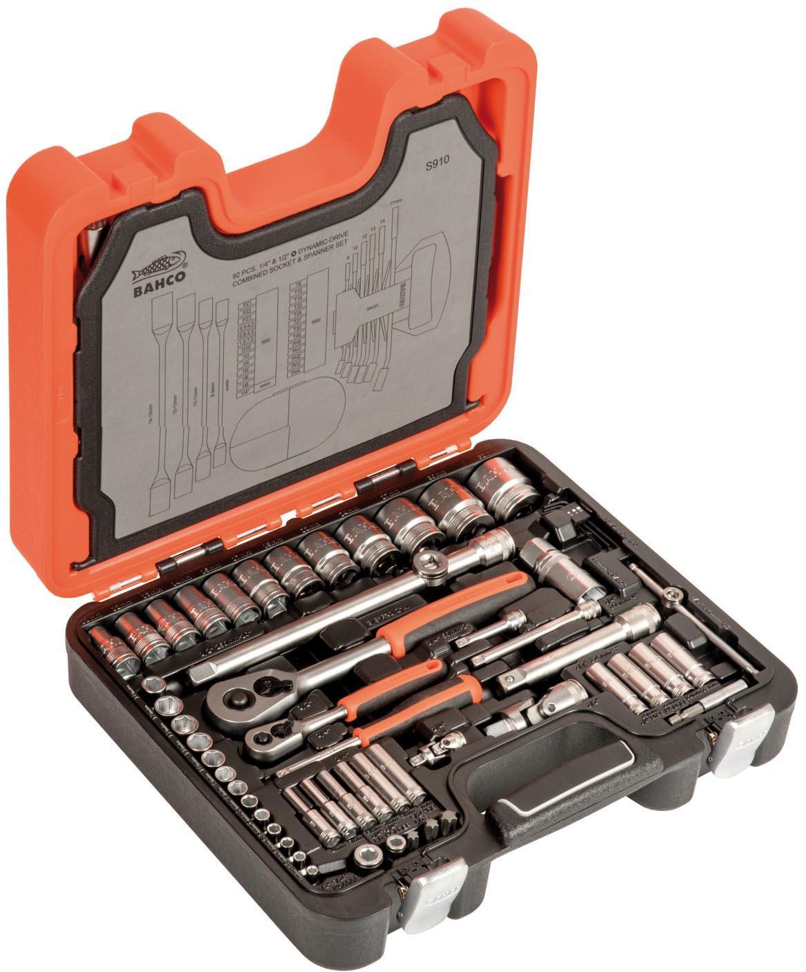 BAHCO S910 SOCKET SET STD 92PC 1/4 & 1/2IN DR