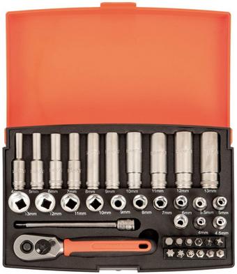 BAHCO SL25L SOCKET SET 37PC 1/4SQDR MM DEEP