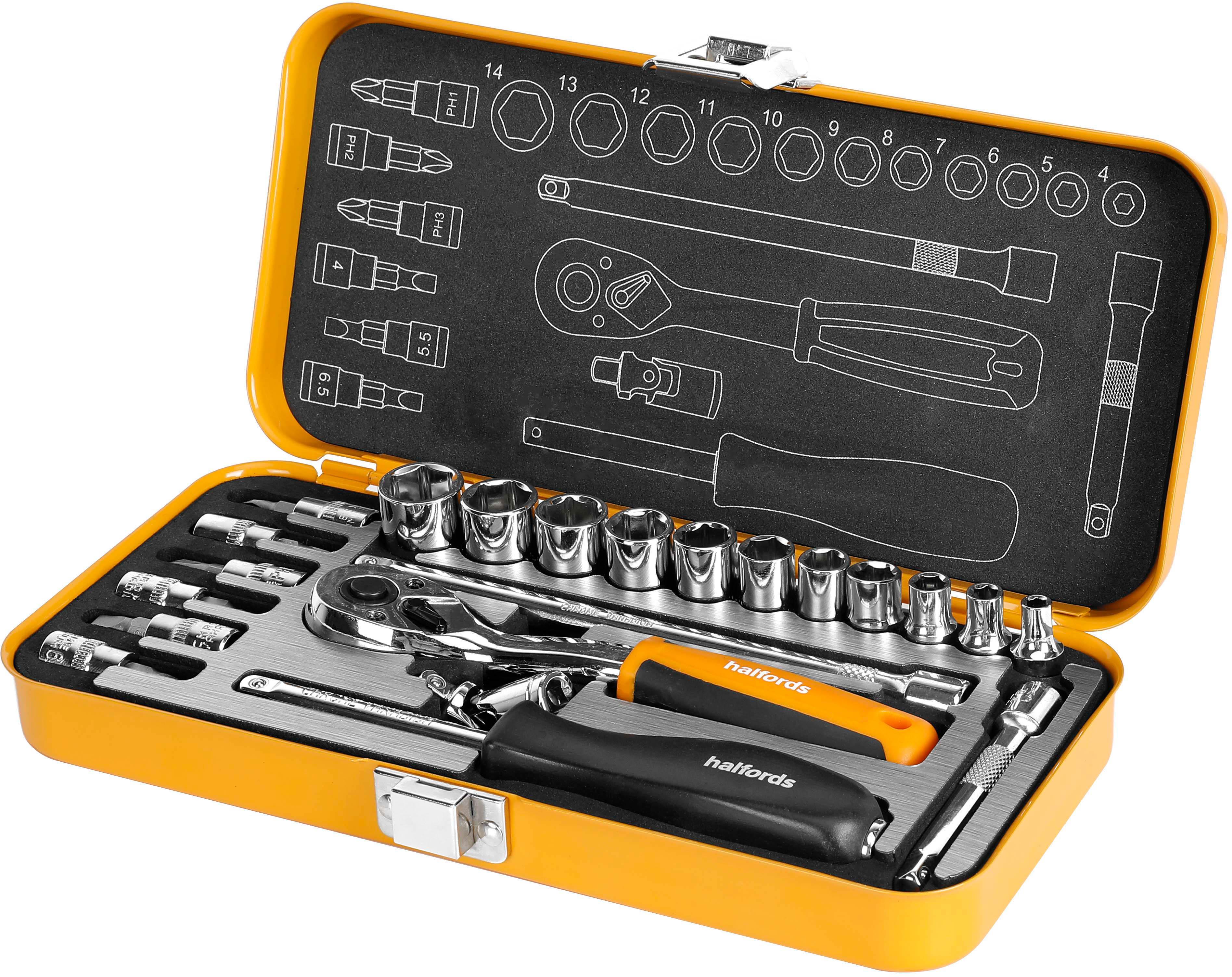 HALFORDS 22PC 1/4" SOCKET TIN
