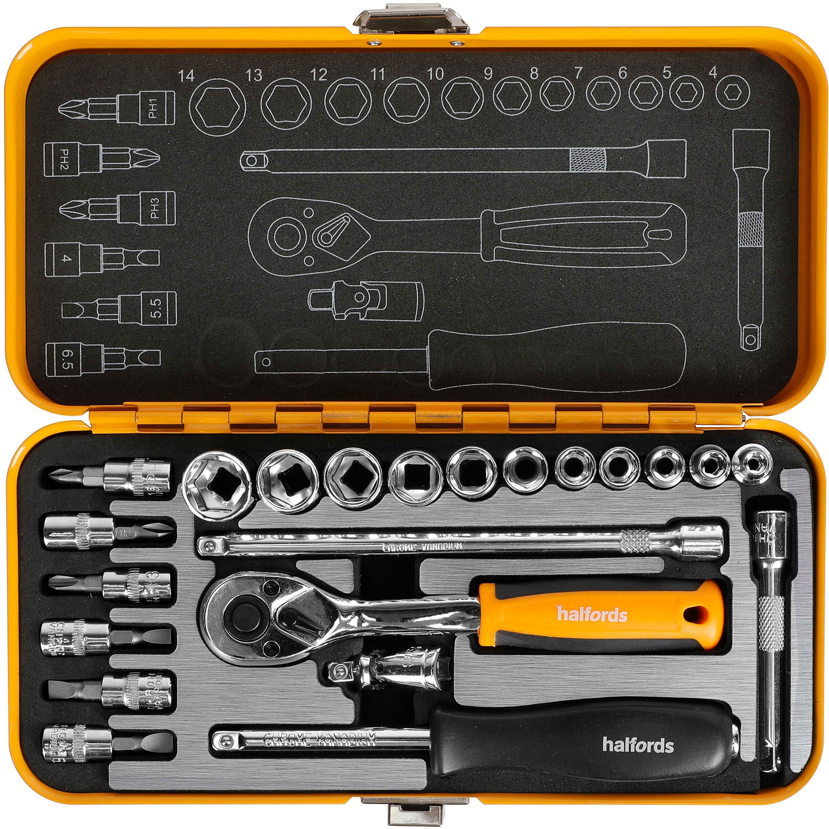 HALFORDS 22PC 1/4" SOCKET TIN