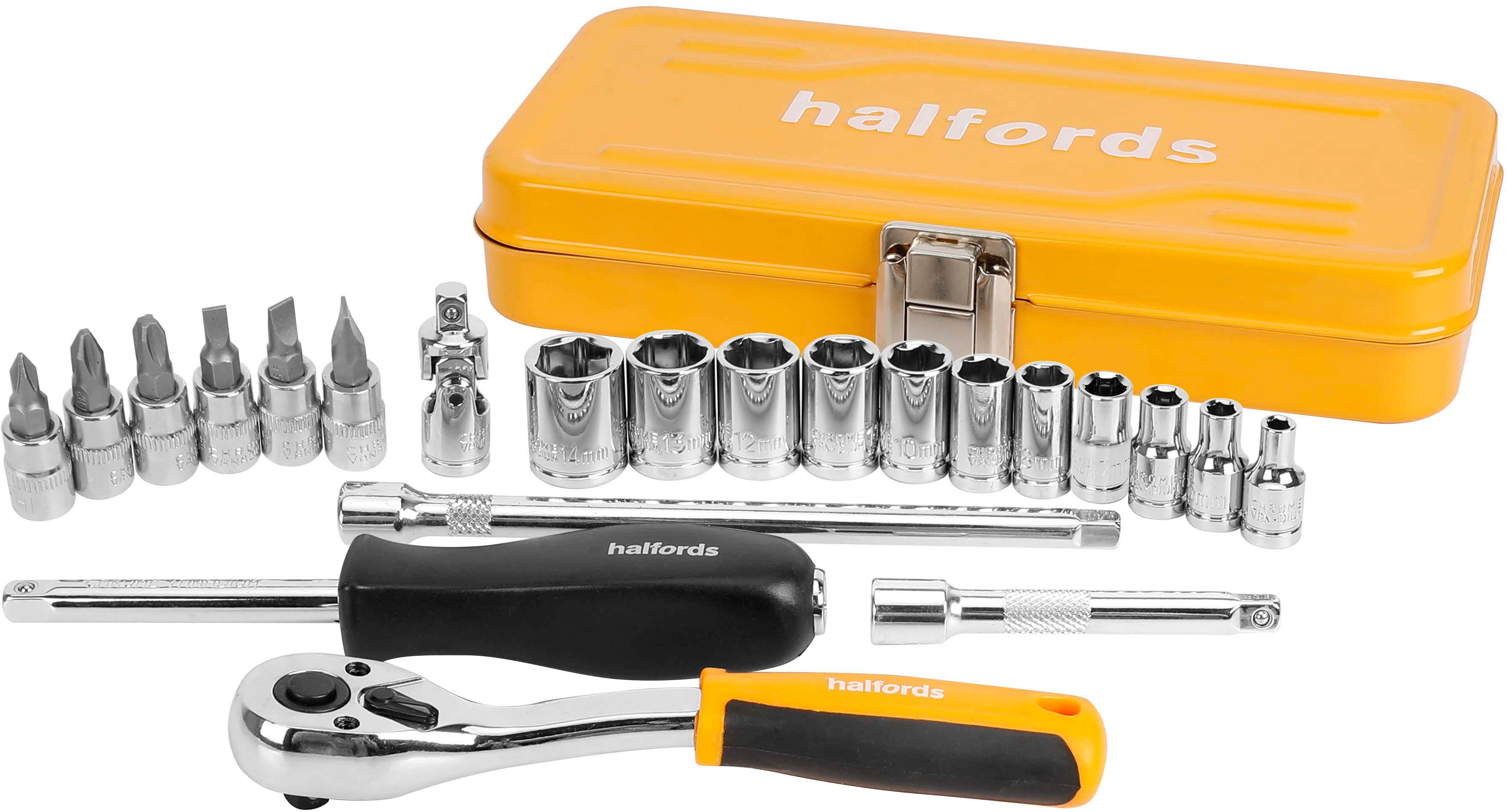 HALFORDS 22PC 1/4" SOCKET TIN
