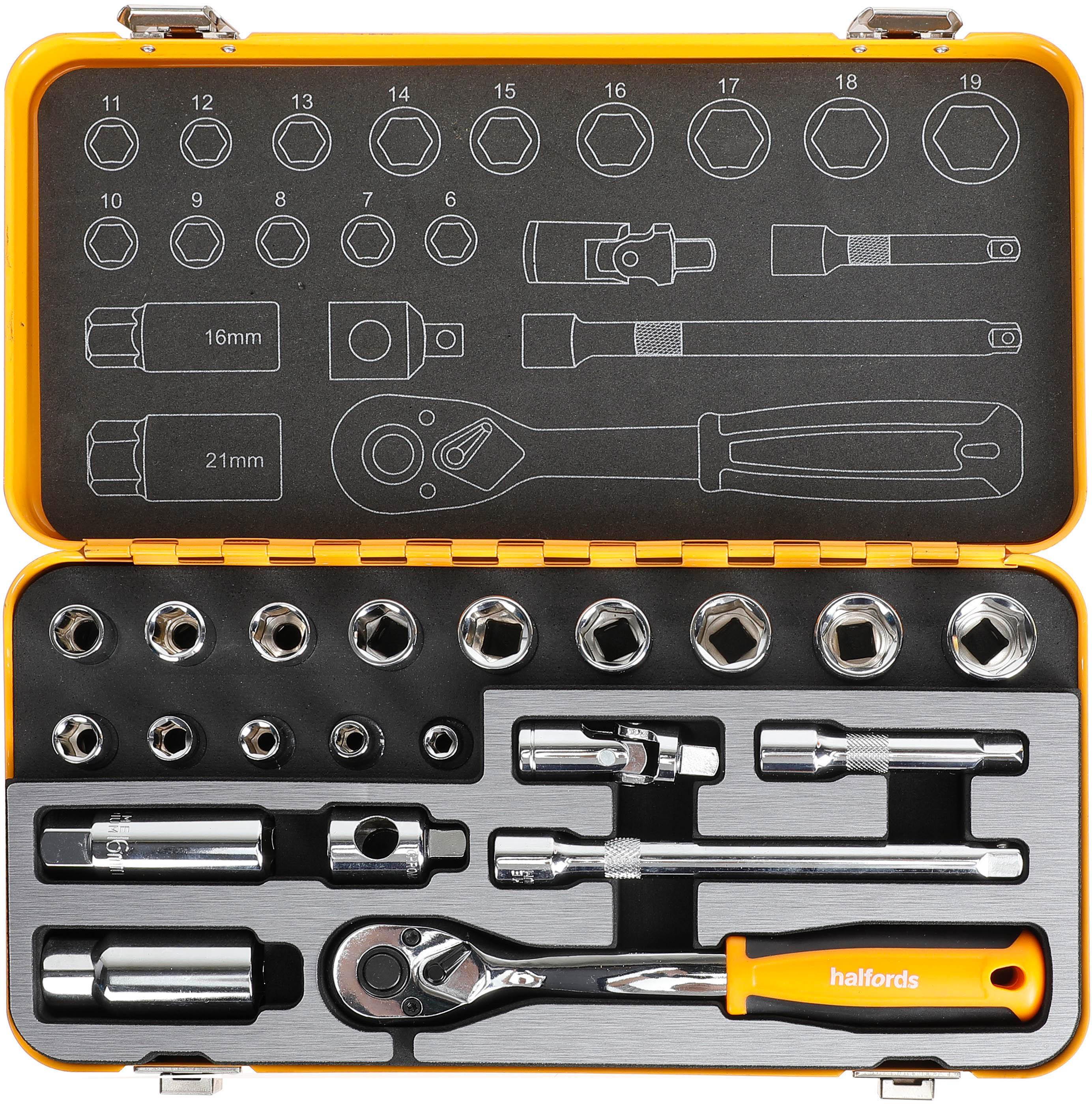 HALFORDS 21PC 3/8" SOCKET TIN