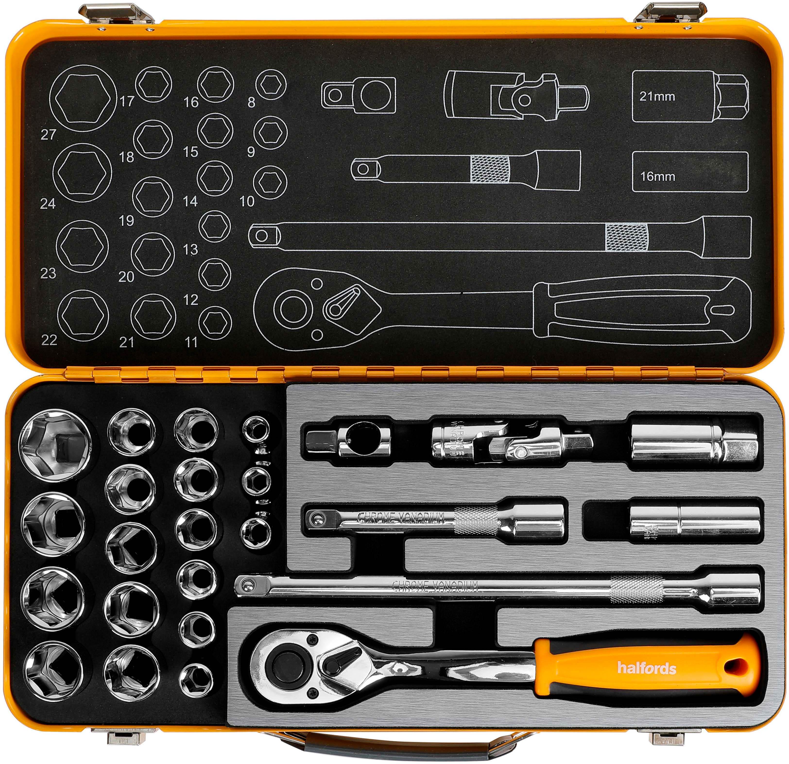 HALFORDS 25PC 1/2" SOCKET TIN