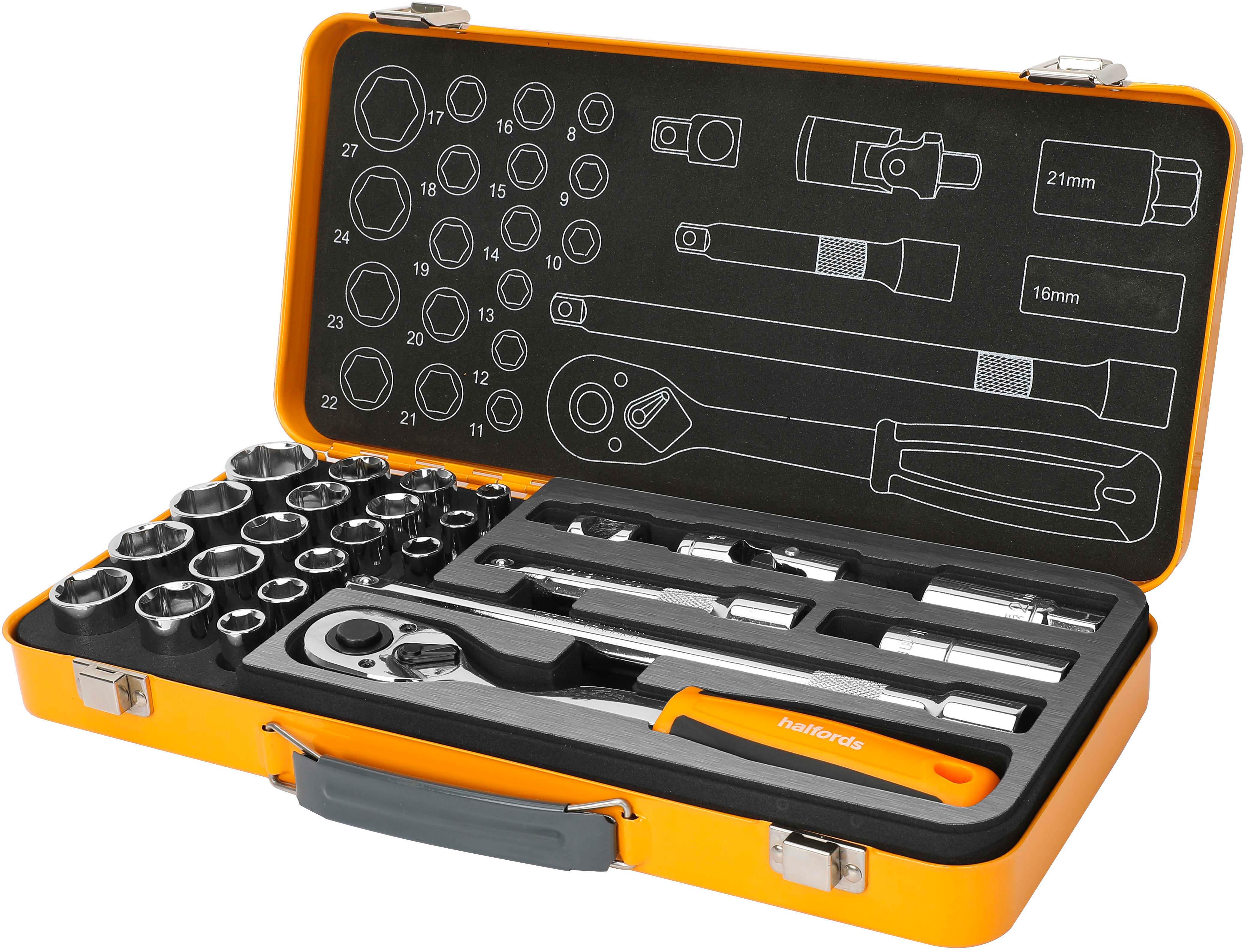 HALFORDS 25PC 1/2" SOCKET TIN