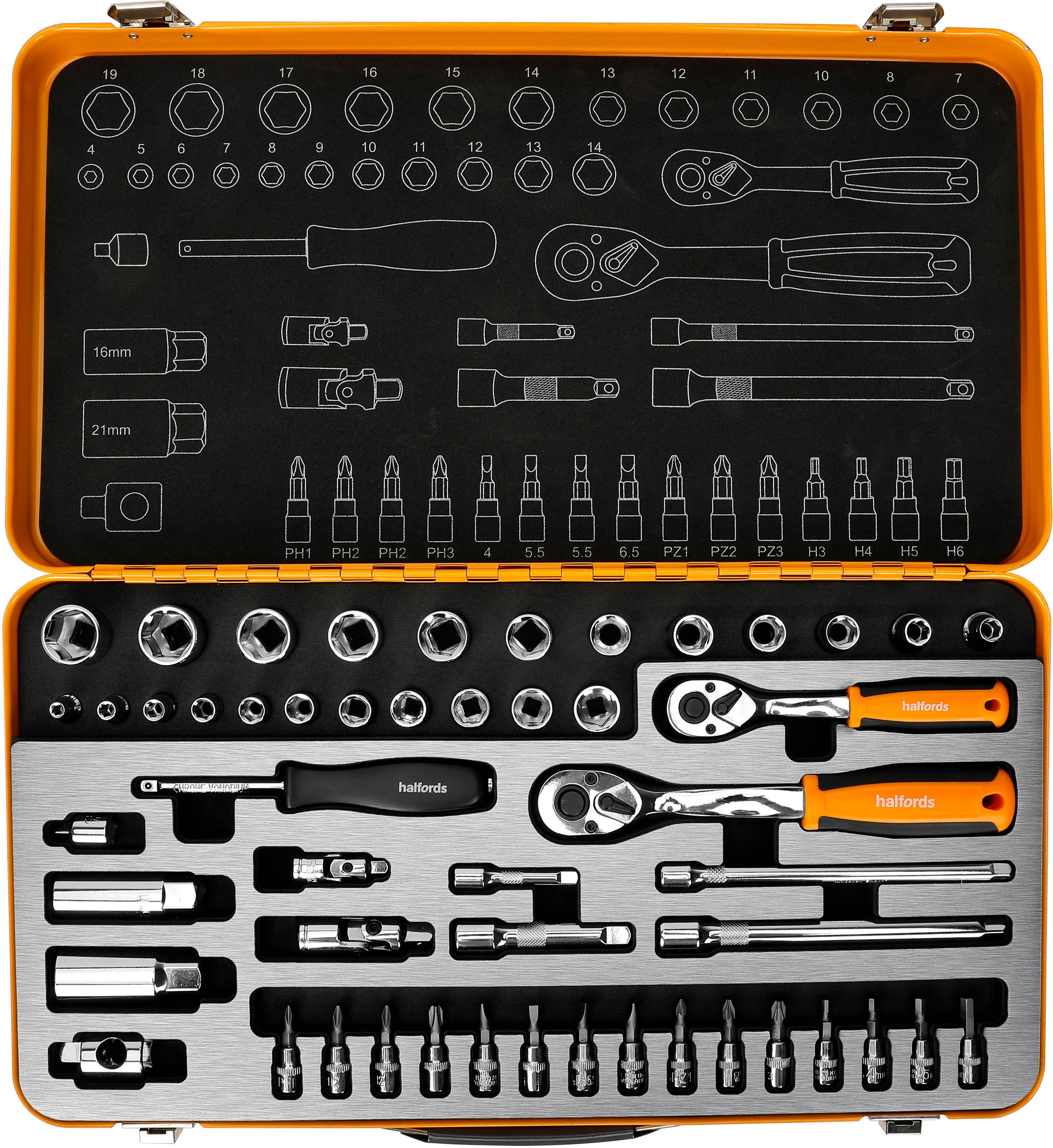 HALFORDS 51PC 1/4" & 3/8" SOCKET TIN